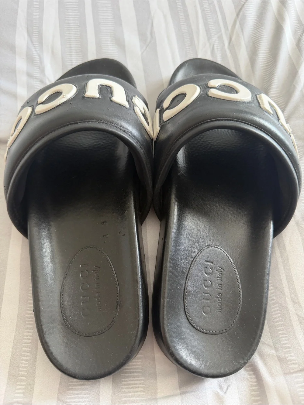 Gucci Black Kids Slide Sandals with White Logo Letters
